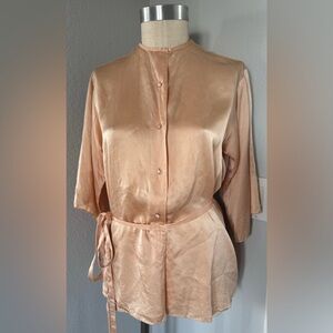 100% Silk 1970s Charlotte Ford Black Tie Top with Belt Large